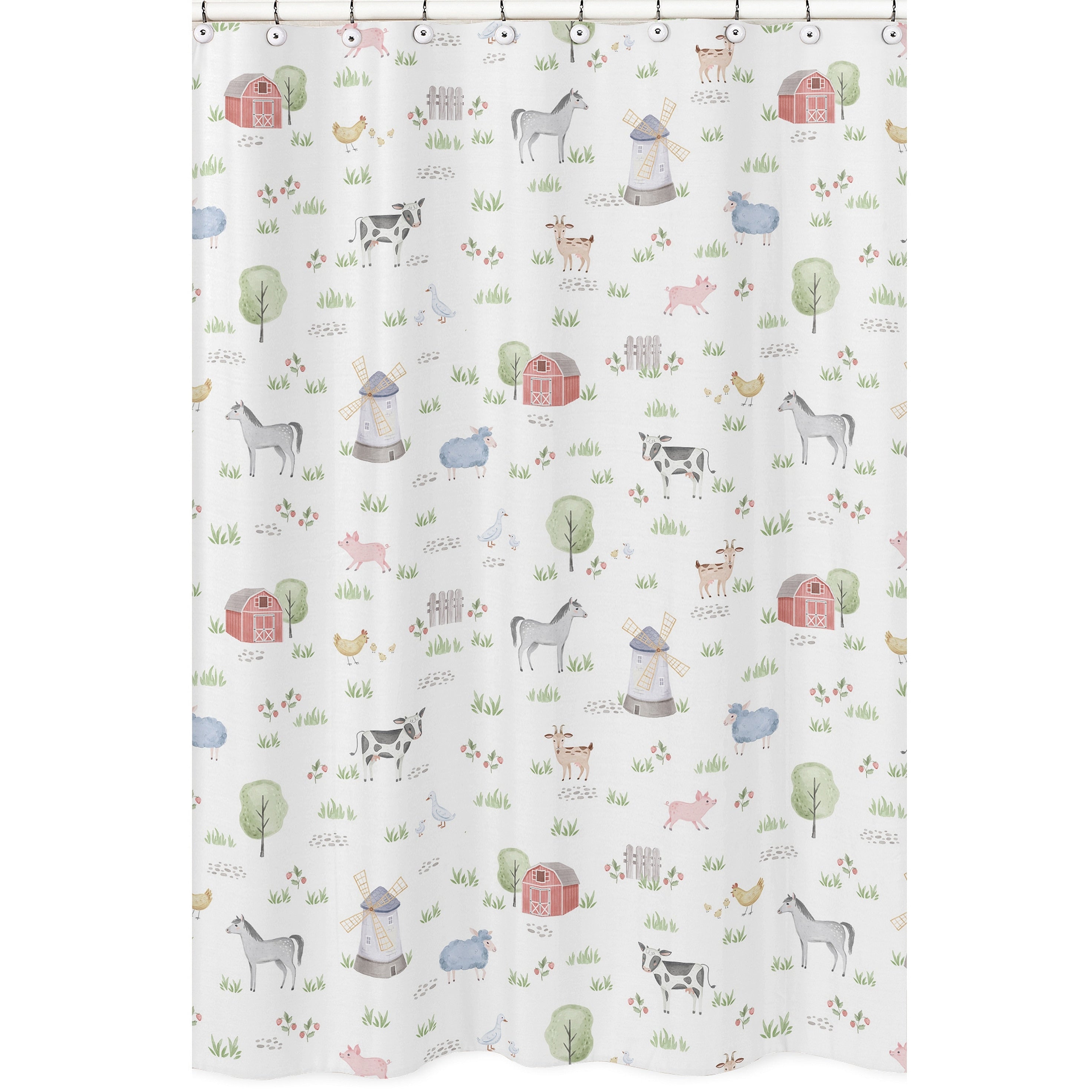 Farm Animals Collection Bathroom Fabric Bath Shower Curtain Watercolor Farmhouse Horse Cow Sheep Pig