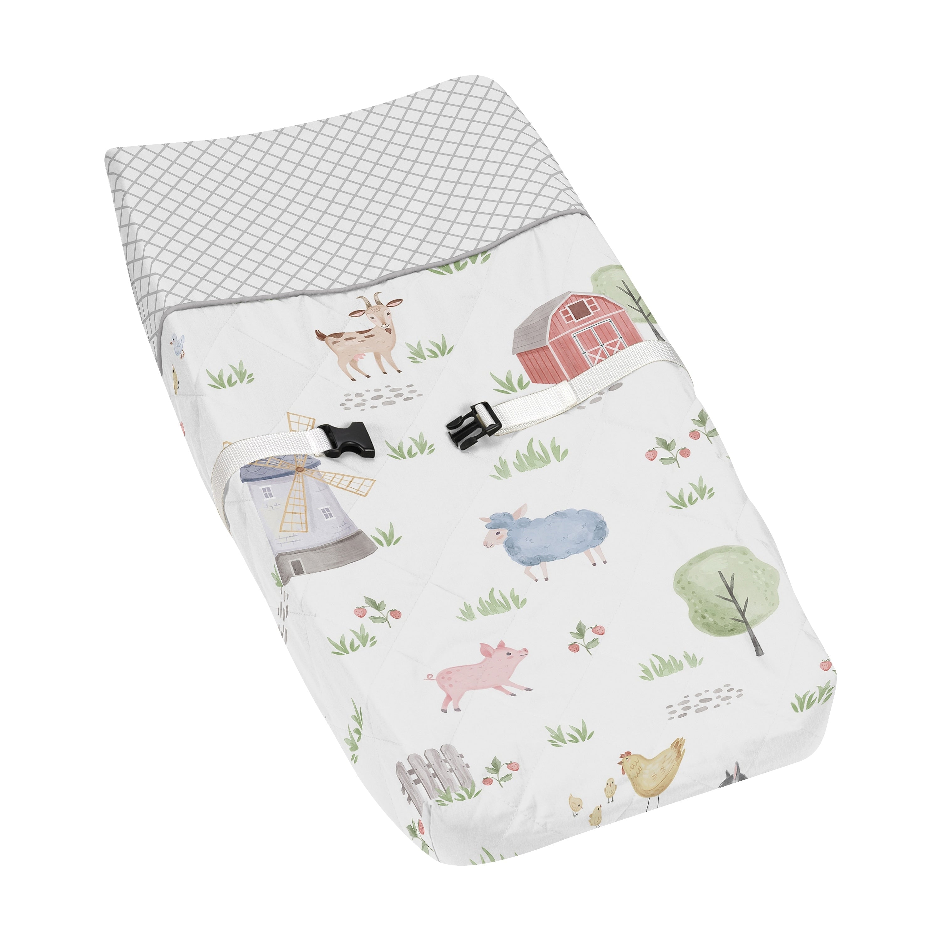 Farm Animals Collection Boy Or Girl Changing Pad Cover Watercolor Farmhouse Lattice Horse Cow Sheep Pig