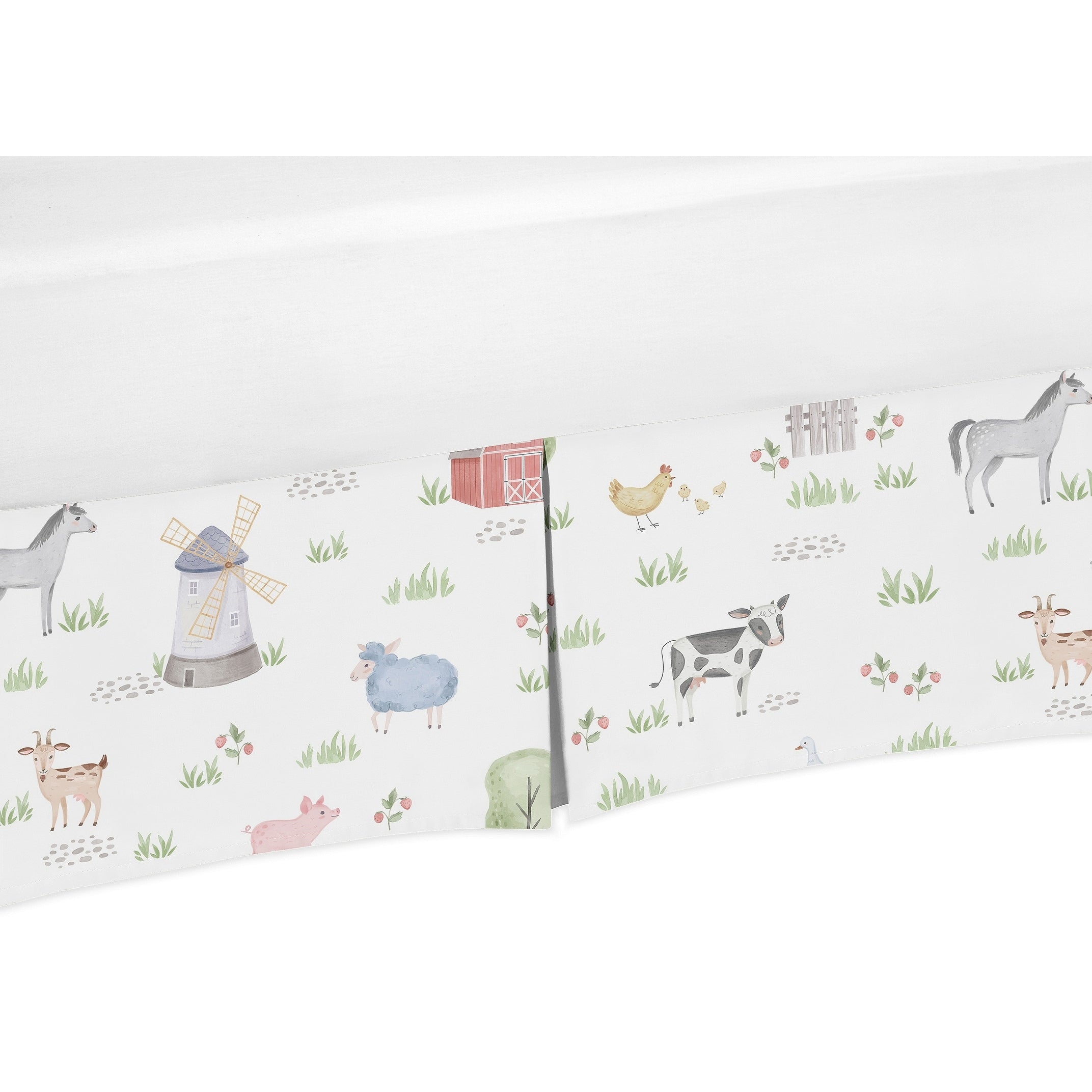 Farm Animals Collection Boy Or Girl Crib Bed Skirt Watercolor Farmhouse Horse Cow Sheep Pig
