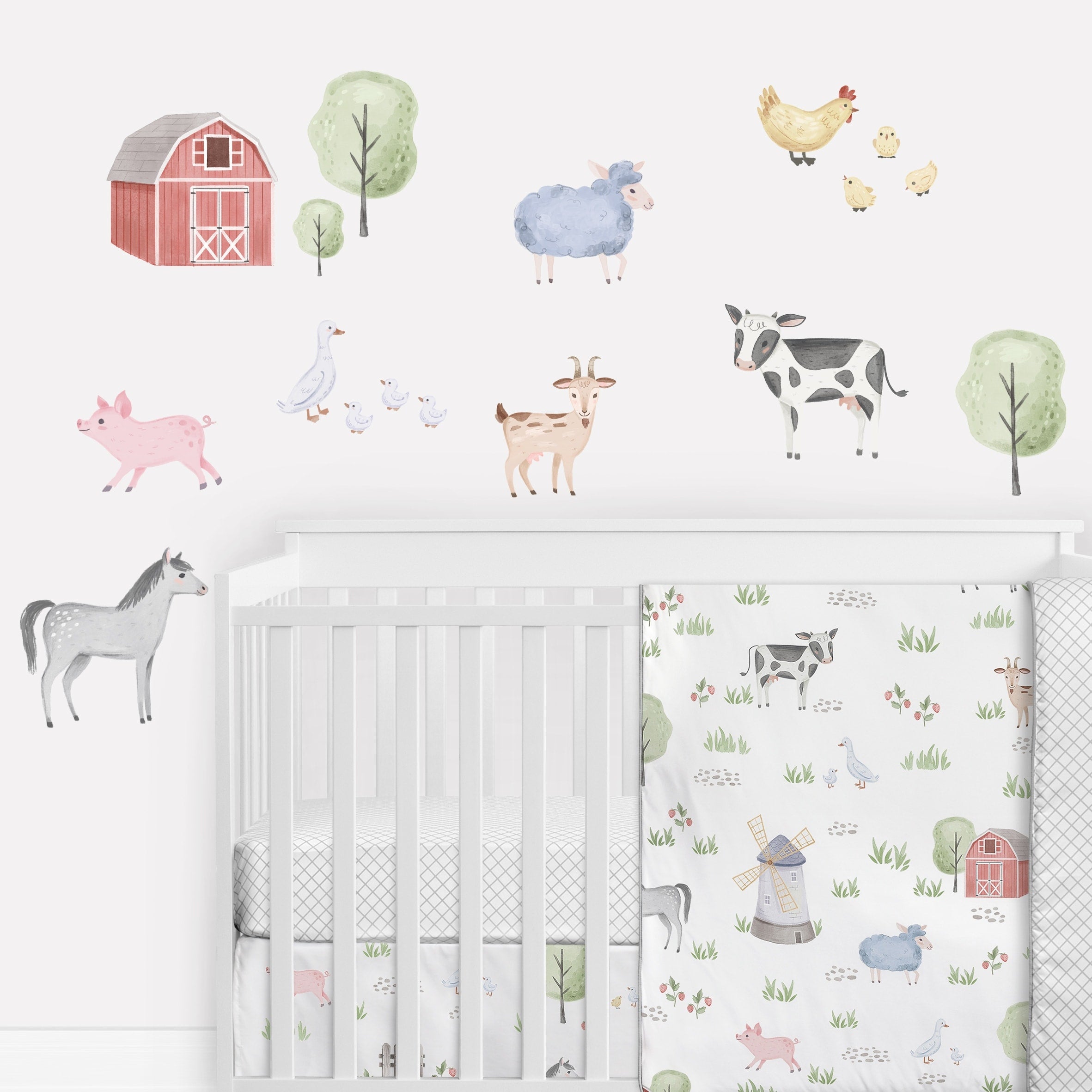 Farm Animals Peel And Stick Wall Decal Stickers Art Nursery Decor Set Of 4 Watercolor Farmhouse Horse Cow Sheep Pig