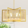 Farmhosue 4 Light Or 6 Light Square Frame With Heavy Hemp Rope Shade Interior Candle Pendant Light