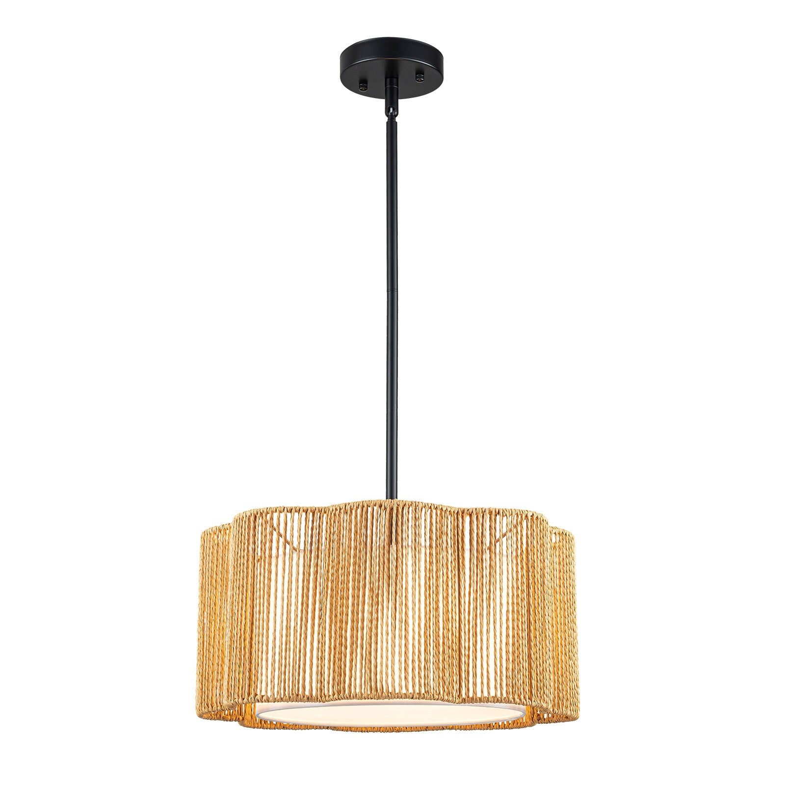 Farmhouse 1 Light Drum Pendant Light With Woven Shades Black