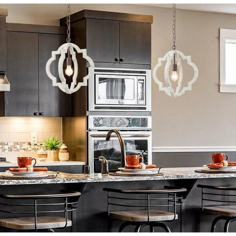 Farmhouse Single Light Distressed White Chandelier Hanging Ceiling Lighting