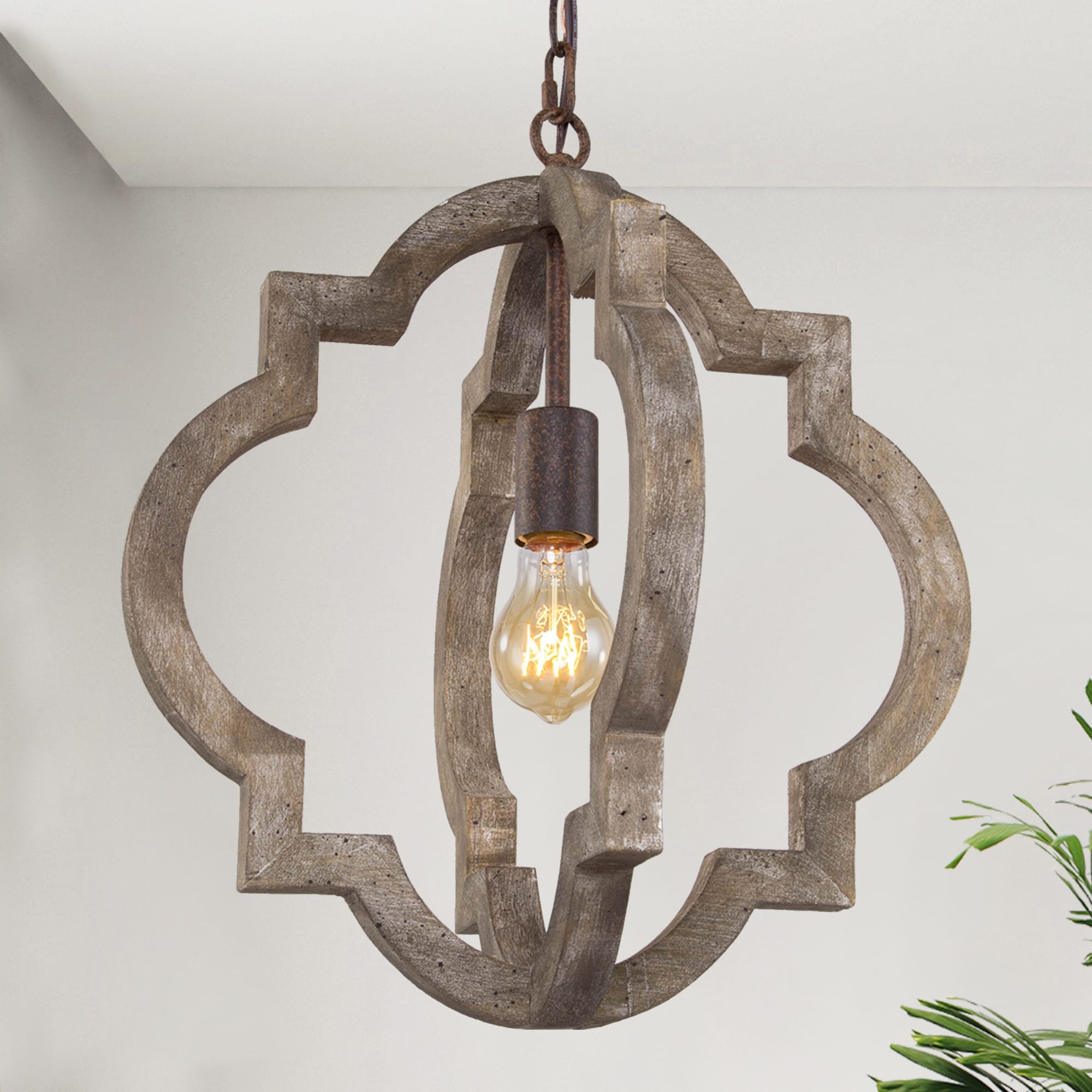 Farmhouse Antique Wood Lantern Pendant Lighting Fixture 1 Light D 16 X H 17.5