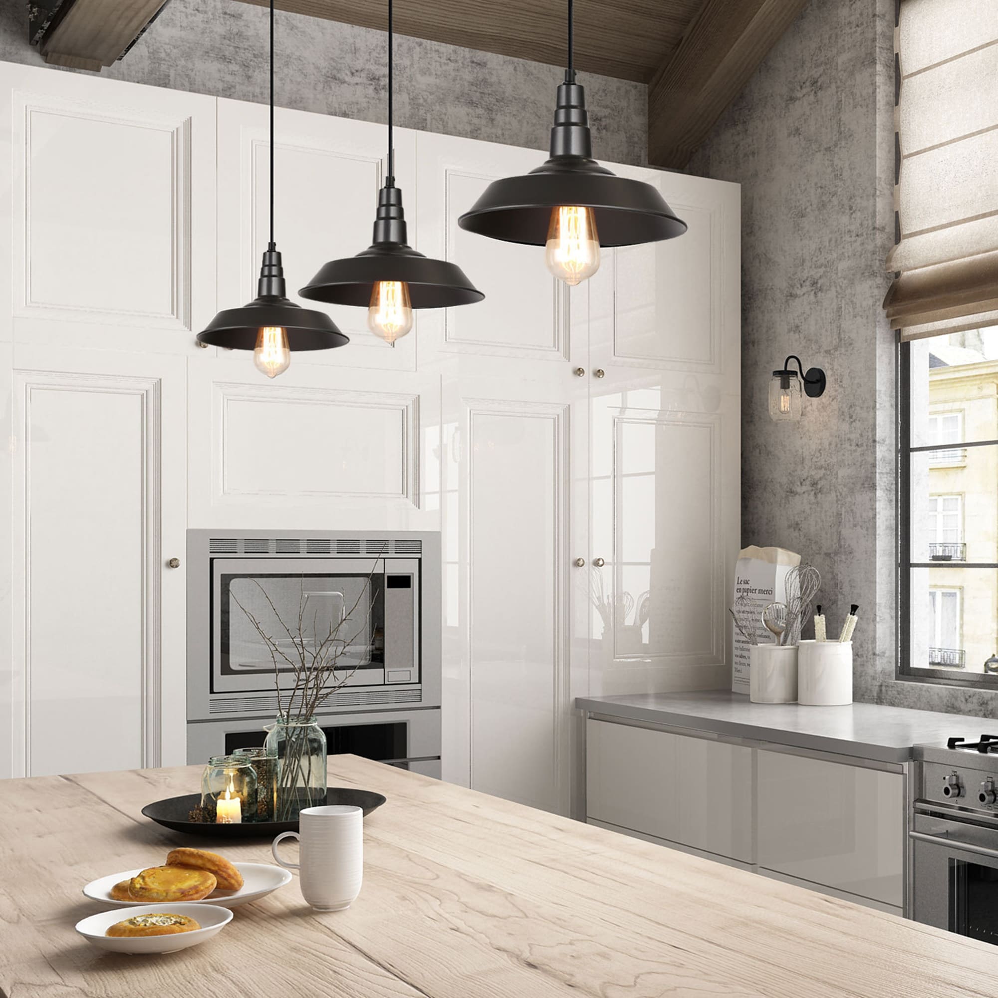 Lnc 1 Light Black Steel Barn Pendant Light