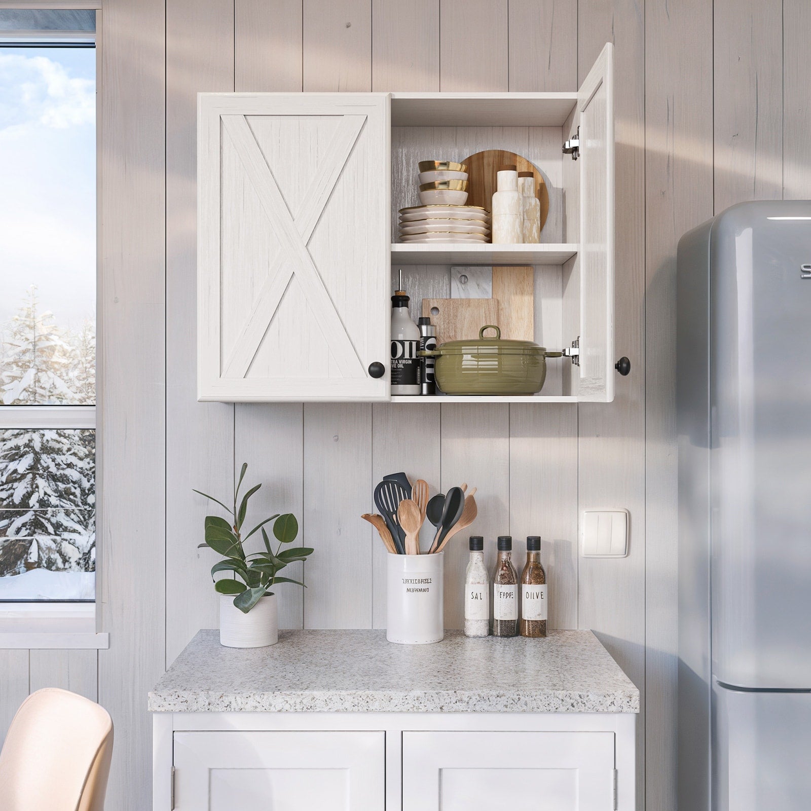 Farmhouse 2 Door Wall Storage Cupboard For Bathroom Kitchen And Laundry
