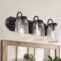 Farmhouse 3 Light Glass Jar Bath Wall Light With Faux Wood Finish W18.9 X H6.7 X E8.7