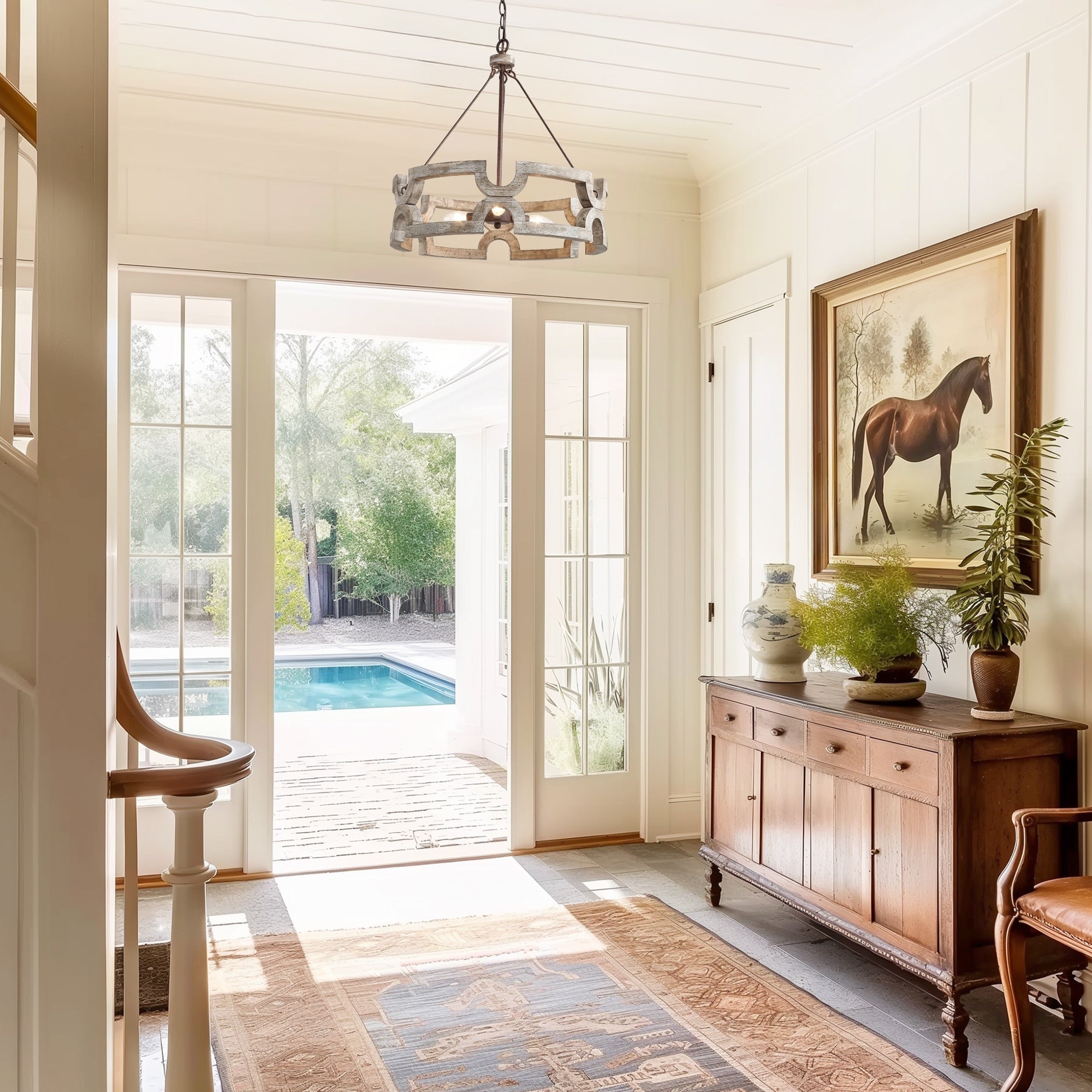 3 Ligths Chandelier With Drum Farmhouse Pendant For Kitchen Island
