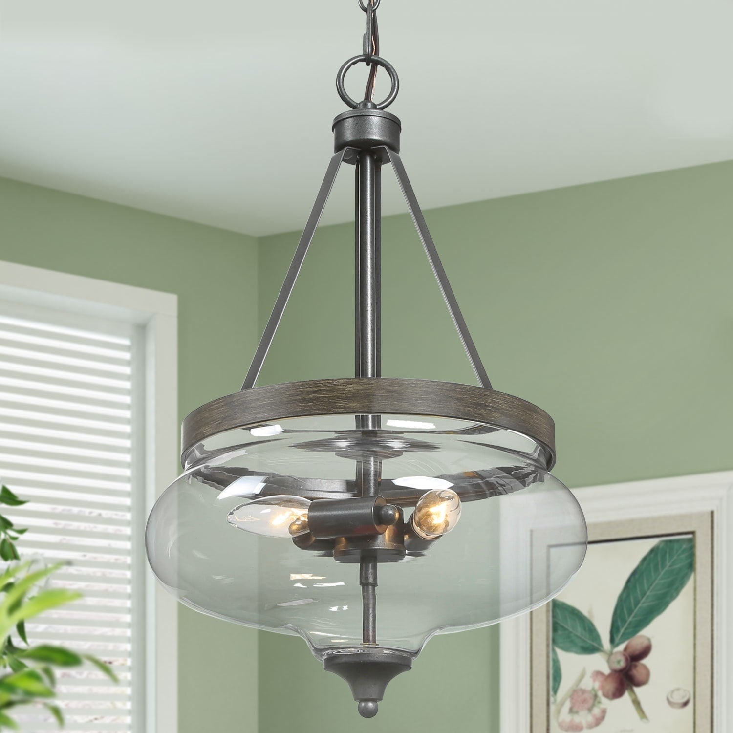 Modern Pendants Hanging Ceiling Fixture Faux Wood 3 Lights L12.6 Xw12.6 Xh20.5