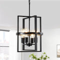 Farmhouse 4 Light Black Square Frame Candle Style Pendant Light For Kitchen Island