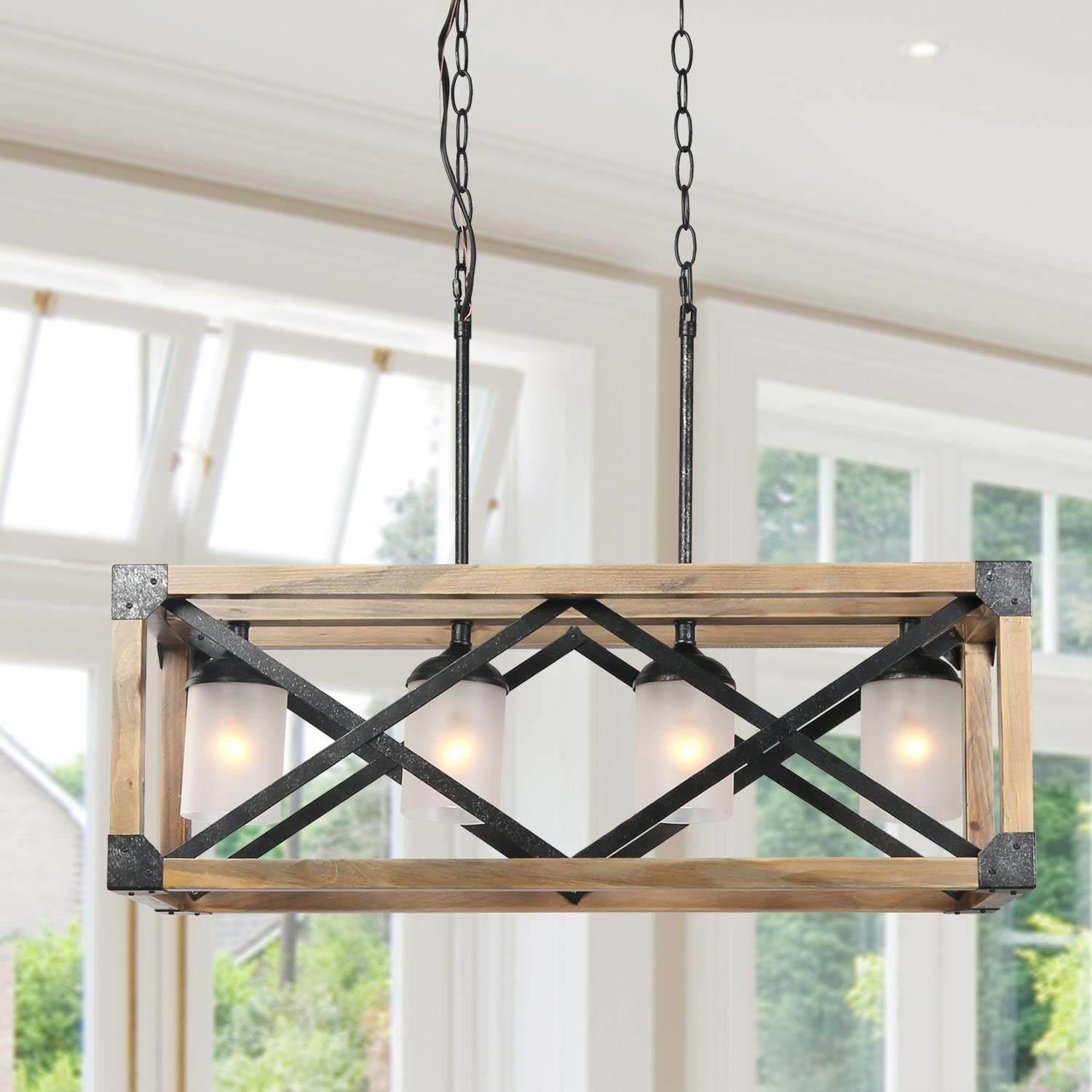 Lnc Rustic Chandelier 4 Light Linear Kitchen Island Lighting