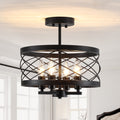 Farmhouse 4 Light Semi Flush Mount Metal Frame Candle Ceiling Light