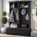 Farmhouse 4 In 1 Hall Tree With Wood Grain Bench Mudroom Versatile Coat Rack With 2 Large Drawer Entrance Organizer