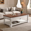 Farmhouse 47.24 Lift Top Coffee Table With Storage Trays Handcrafted Solid Wood For Stylish Living Room Storage