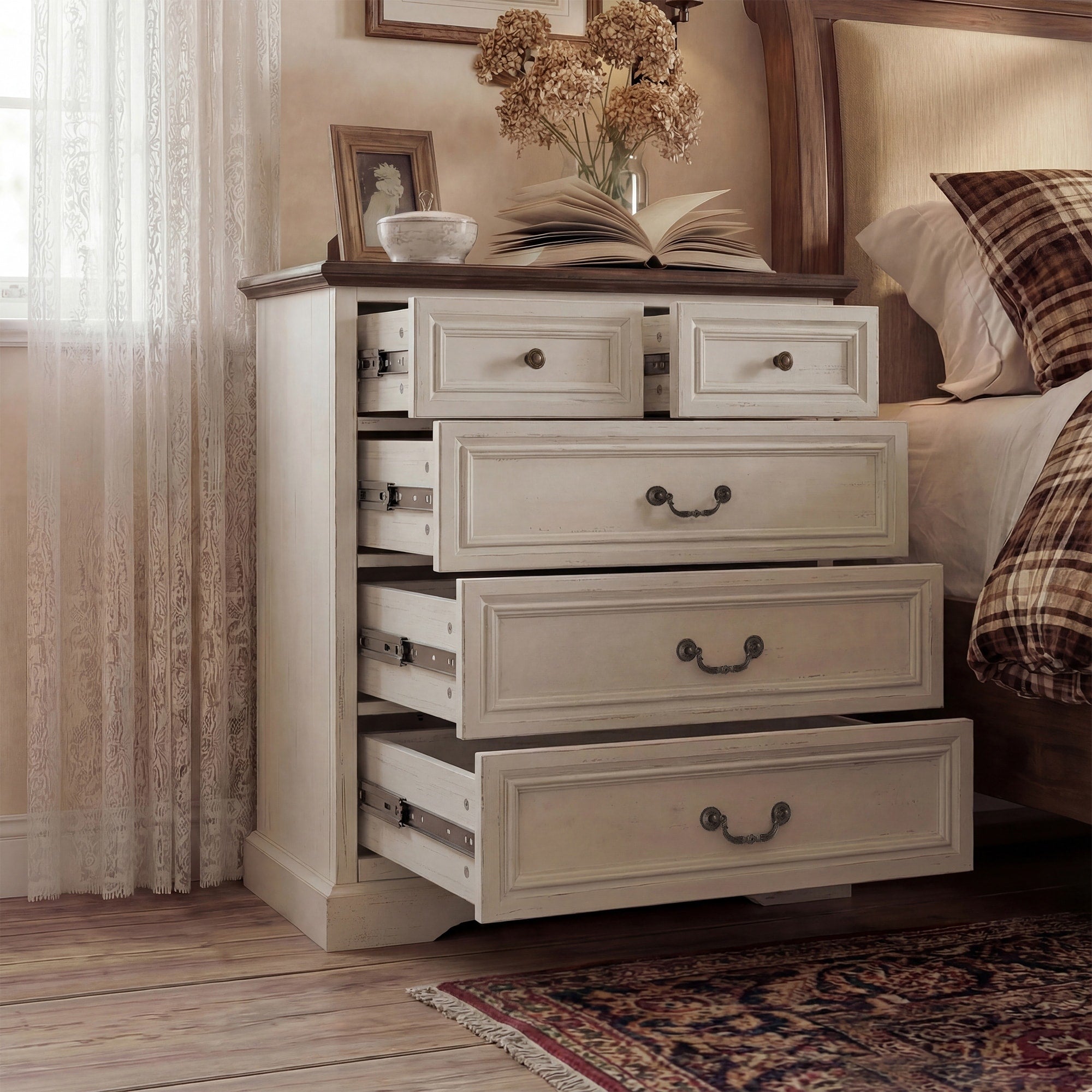 Farmhouse 5 Drawer Chest With Anti Tip Device Rustic Wooden Dresser For Bedroom 36.3 Tall Storage Cabinet