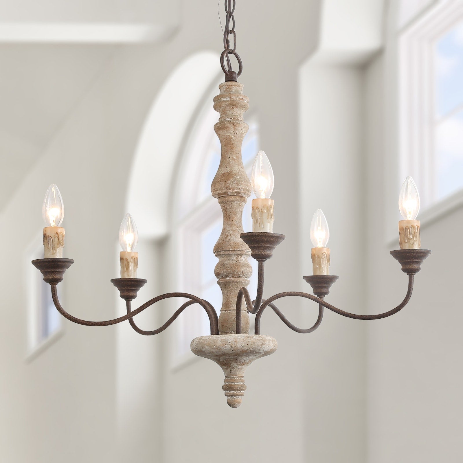 Ivory Distressed Farmhouse Wood Chandelier
