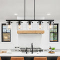 Lnc Black Steel Glass 5 Light Linear Transitional Kitchen Island Lighting Chandelier