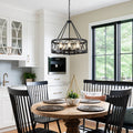Farmhouse 5 Light Metal Round Drum Pendant Light For Dining Kitchen Foyer