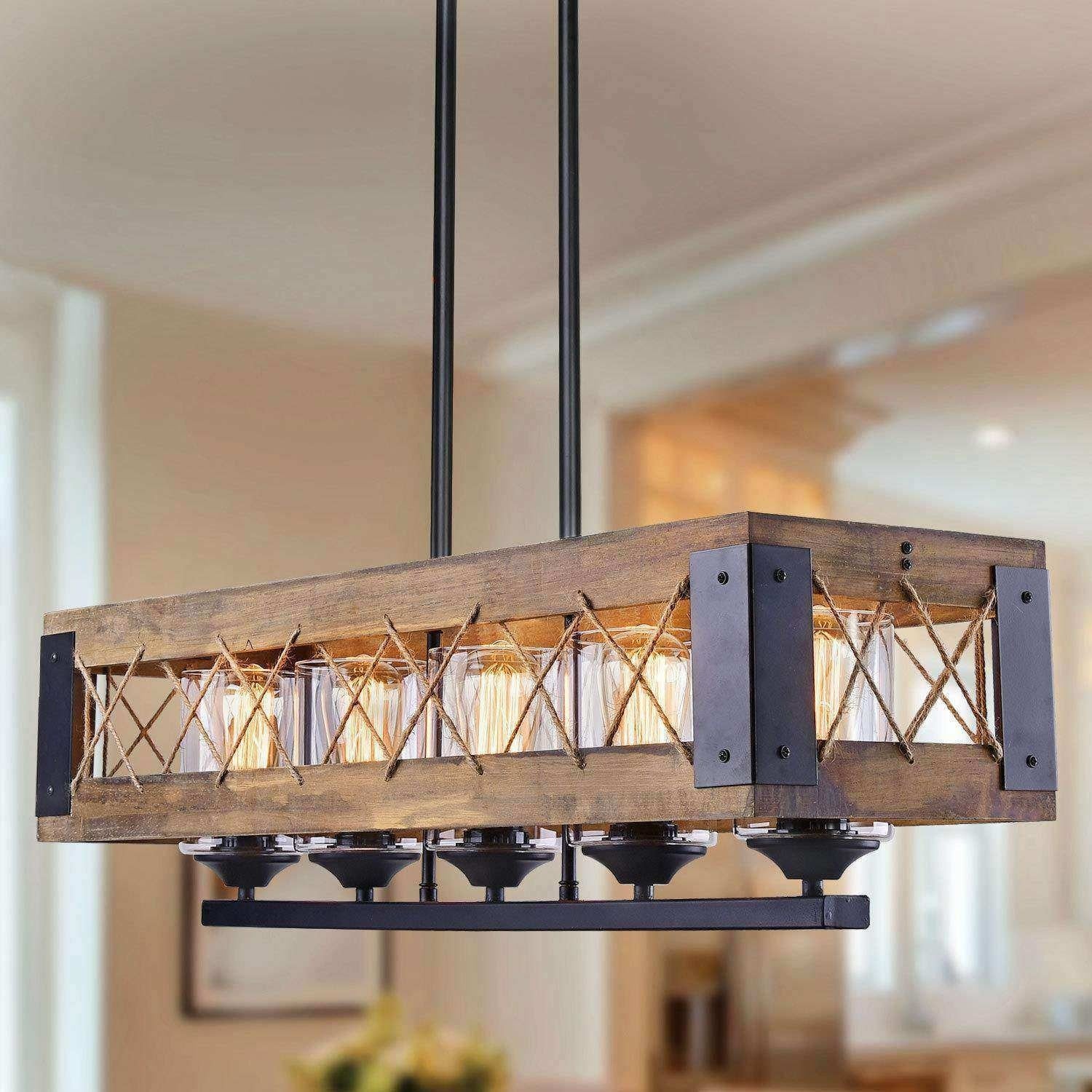 Lnc 5 Light Wood Kitchen Island Lighting Rustic Chandelier