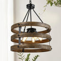 Farmhouse 5 Lights Chandelier With Wooden 3 Layer Ring For Kitchen Isalnd D18 X H 25