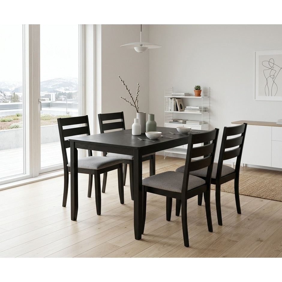 Farmhouse 5 Piece Wood Dining Set 47 L Table With Upholstered Chairs