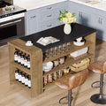 Farmhouse 5 Tier Kitchen Island With 5 Storage Shelves 55 Wood Stationary Island Table Coffee Bar Table