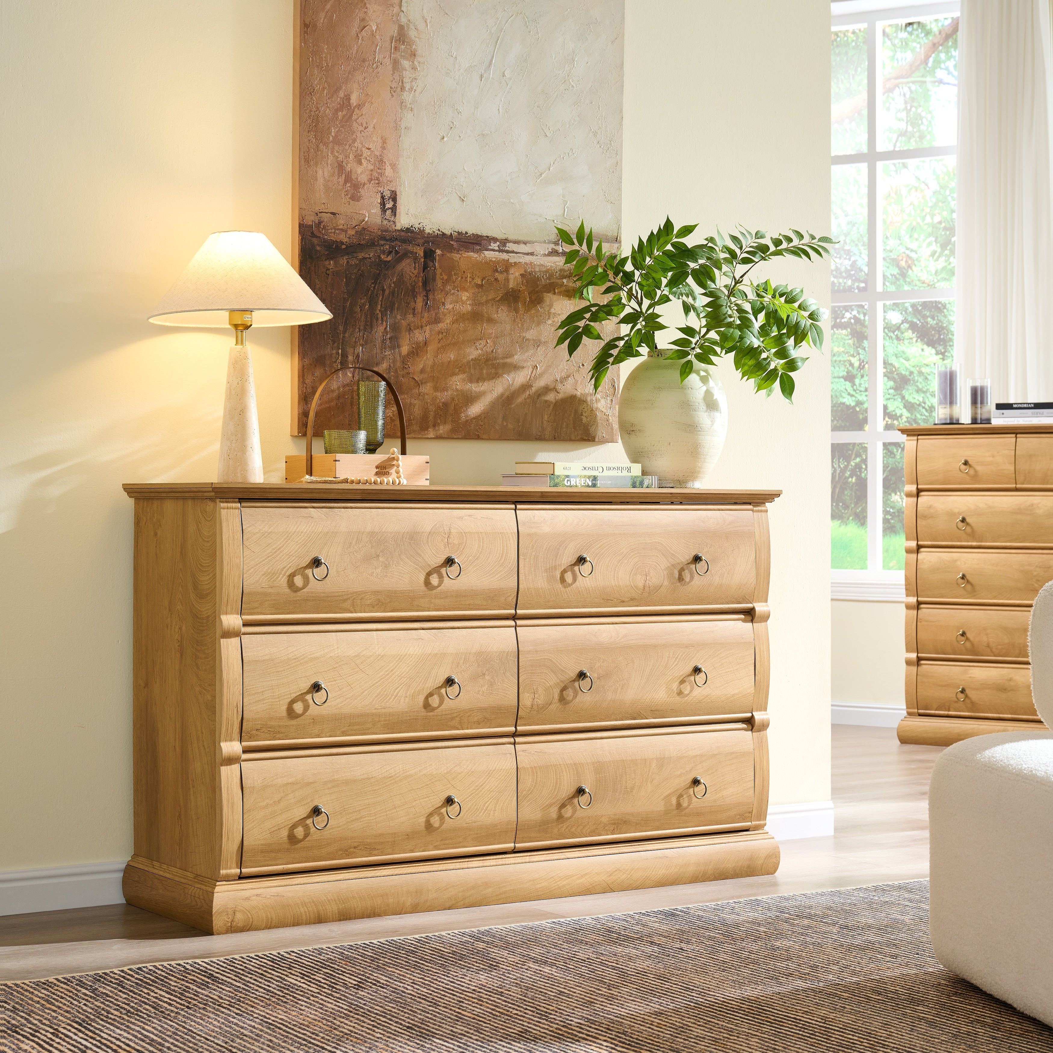 Farmhouse 6 Drawer Dresser For Bedroom Wood Rustic Chest Of Drawers