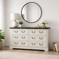 Farmhouse 6 Drawer Dresser Rustic Wooden Chest Of Drawers With Metal Handles Wide Storage Dresser Tv Stand For Bedroom