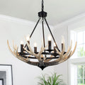 Farmhouse 6 Light Antler Chandelier Rustic Candle Style Pendant Light For Kitchen Island Dining Room