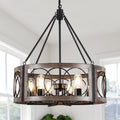 Farmhouse 6 Light Black Metal Drum Pendant Light For Dining Room Kitchen Island
