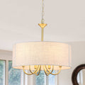 Farmhouse 6 Light Candle Style Pendant Light Fixture With White Fabric Shade