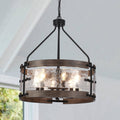 Farmhouse 6 Light Dimmable Drum Candle Style Pendant Light With Rippled Glass Shade