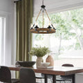 Farmhouse 6 Lights Wooden Chandelier Lighting For Kitchen Island D25 X H 28