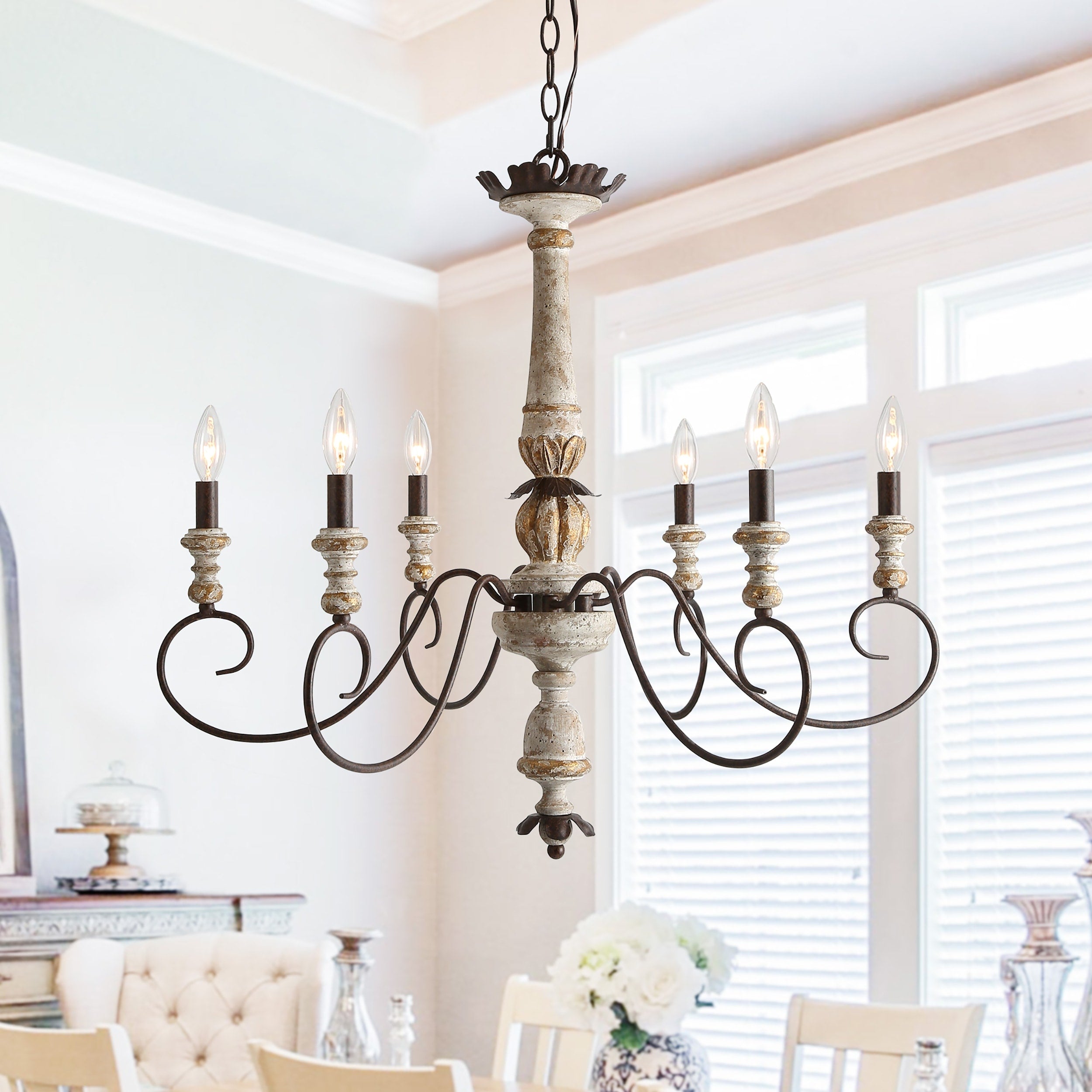 Lnc Rust Finish Metal Wood 6 Light Rustic French Country Chandelier
