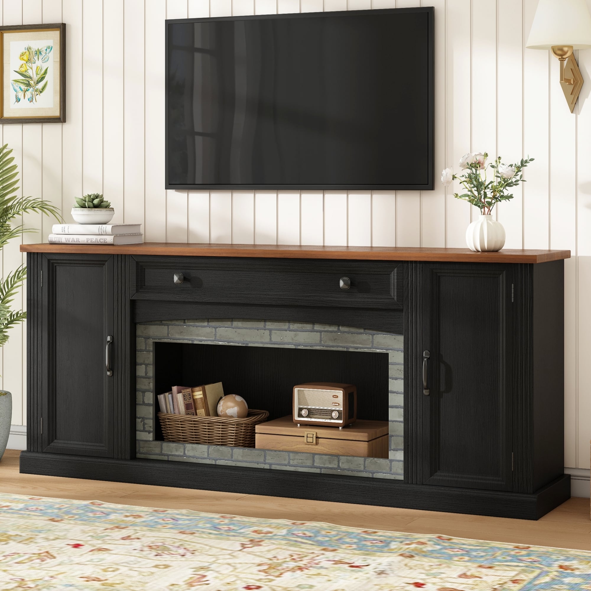 Farmhouse 67 Tv Stand For Tvs Up To 70 Contemporary Sideboard With Drawer Cabinets And Adjustable Shelves
