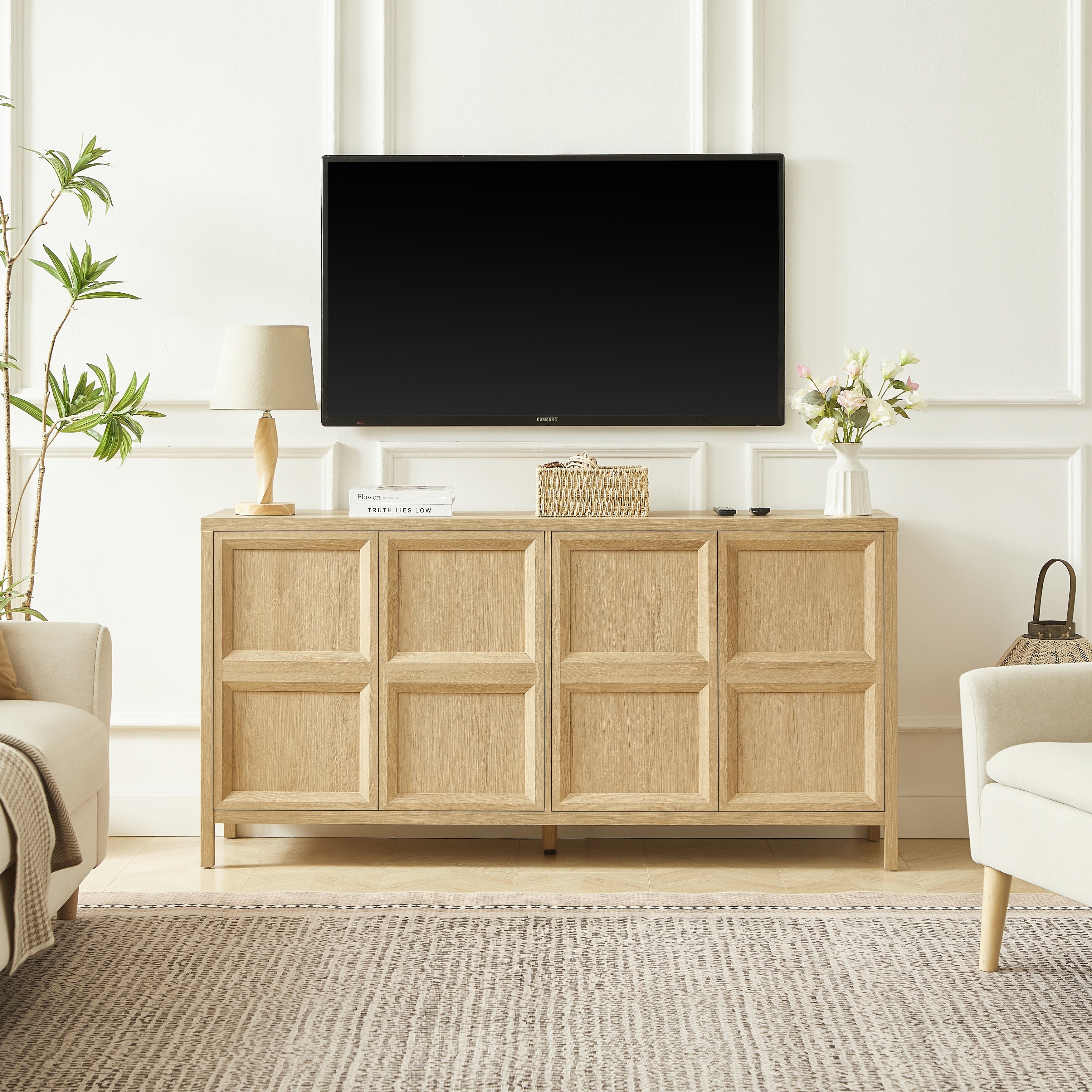 Farmhouse 67L Sideboard Storage Cabinet With 4 Door For Home Organization