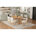 Farmhouse 7 Piece Wood Dining Table Set For 6 Upholstered Chairs Crafted For Comfort And Durability