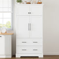 Farmhouse 72.6 Tall Kitchen Pantry With 4 Doors Storage Cabinet 2 Drawers And Pull Out Trays For Cake Pan Storage Organizer