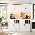 Farmhouse 72 Tall Kitchen Pantry Cabinet With Charging Station Coffee Bar Cabinet With Hutch And Led Light