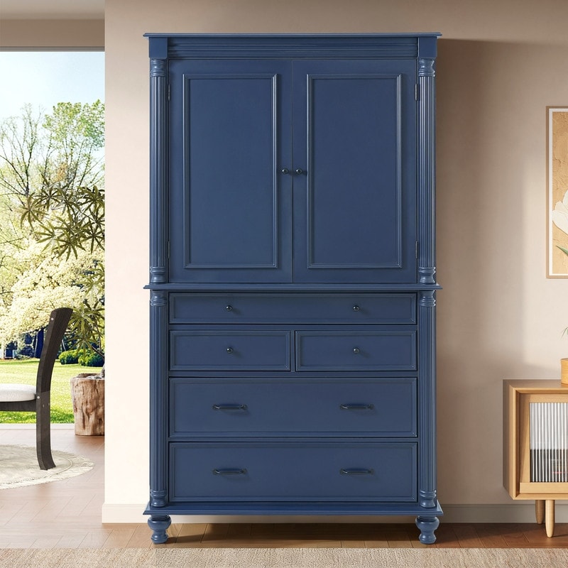 Farmhouse 77.3 Tall Kitchen Pantry Cabinet With 5 Drawers 6 Door Shelves 2 Adjustable Shelves