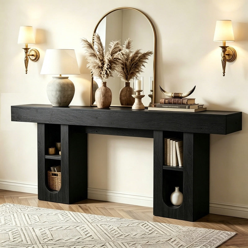 Farmhouse 79 L Console Table With Storage Shelves For Hallway Behind Couch Living Room
