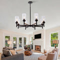 Farmhouse 8 Light Glass Chandelier Modern Black Light Fixture For Kitchen Dining Room Over Table E26 Bulb Base