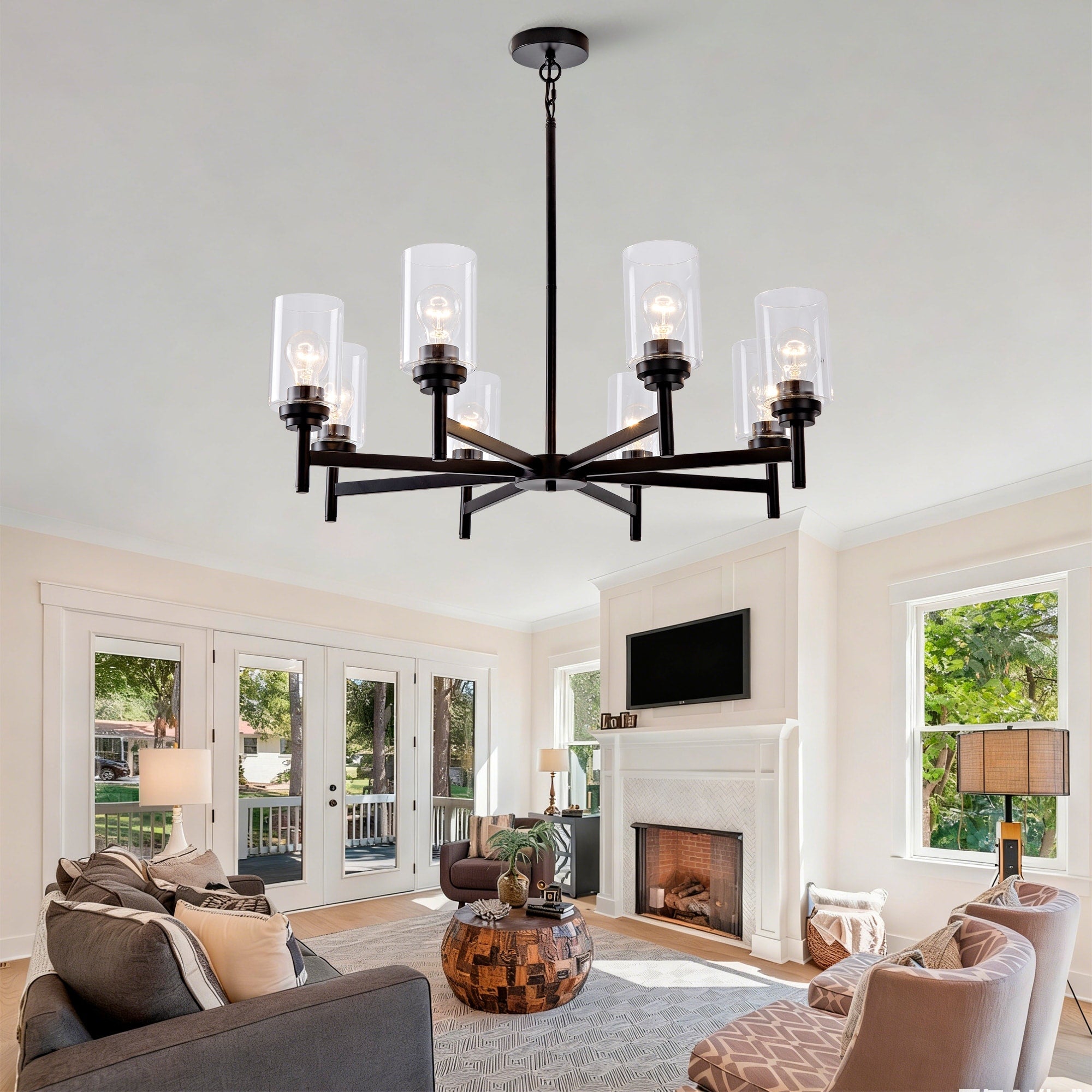 Farmhouse 8 Light Glass Chandelier Modern Black Light Fixture For Kitchen Dining Room Over Table E26 Bulb Base