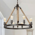 Lnc 8 Light Rustic Jute And Bronze Finish Iron Chandelier