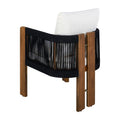 Farmhouse Acacia Wood 4 Person Patio Dining Set With Rope Woven Chairs For Garden Backyard Poolside