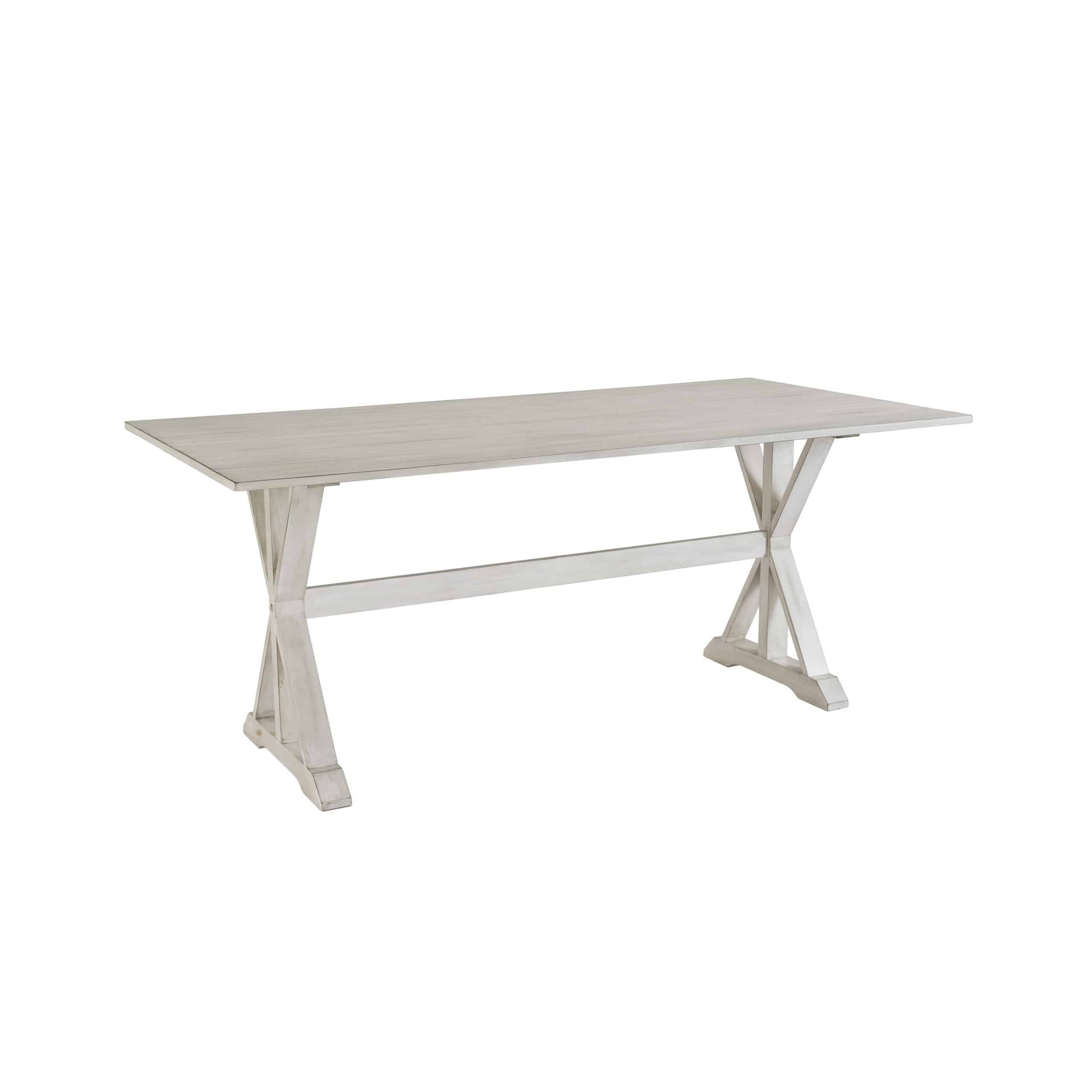 Farmhouse Distressed White Trestle Dining Table