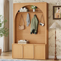 Farmhouse Arched Hall Tree Bench 3 Cabinets 4 Hooks For Mudroom