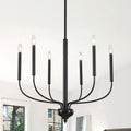 Farmhouse Black 6 Light Minimalist Candle Style Chandelier For Dining Room Staircase