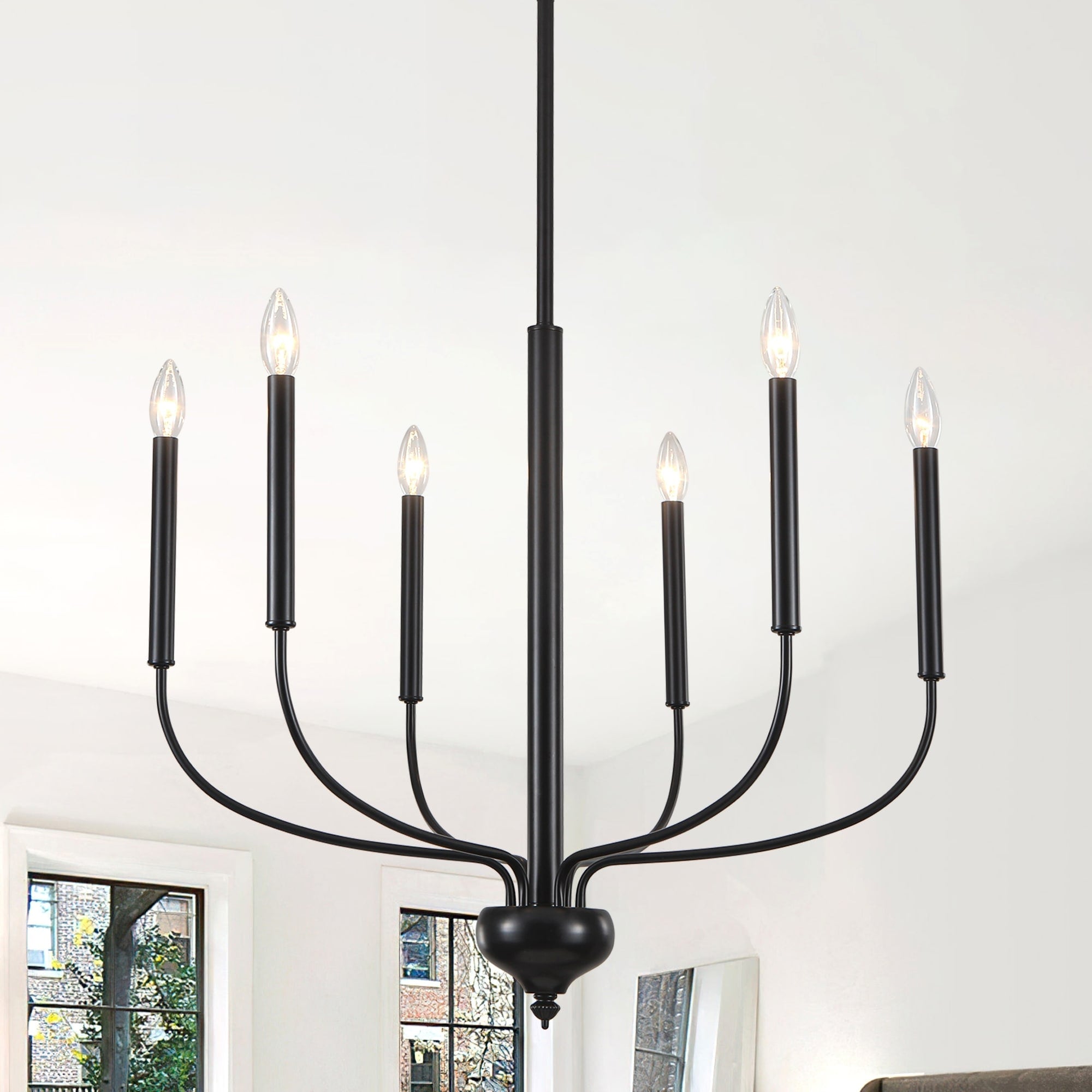 Farmhouse Black 6 Light Minimalist Candle Style Chandelier For Dining Room Staircase