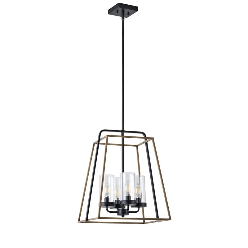 Farmhouse Black Metal Cage 4 Light Pendant Ceiling Light For Entryway And Foyer